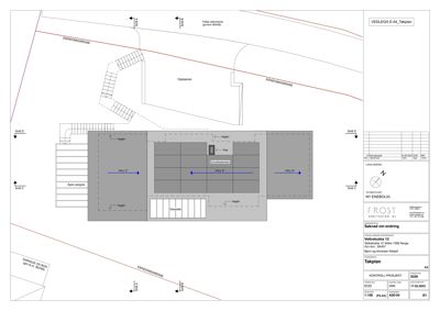 Situasjonsplan (Takplan) som viser bygningens plassering i forhold til eiendomsgrenser, gater og naboeiendommer.