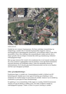 Et luftfoto (skilfot) av et boligområde med en markert tomt (rød sirkel) og en orienteringskart i nederste høyre hjørne.