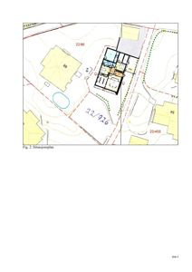 Situasjonsplan som viser bygningens plassering i forhold til nabolag, vegger, og tomtegrenser.