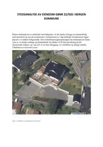 Skjærfoto (flyfoto) av eiendom GBNR 22/926 i Bergen kommune, sett fra øst.