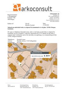 Et digitalt kart (Vegsystemreferanse) som viser en tomt med bygninger og en vei.