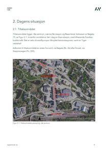 Satellittbilde (flyfoto) av et område i Bø sentrum med overlagte ruter som markerer tiltaksområdet, Bø stasjon og Bøsentretet.