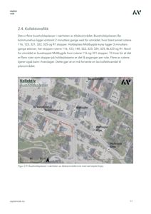 Et flyfoto (satellittbilde) av et område med overlagte bussholdeplasser og en markert tomt (rød stipletholdning).