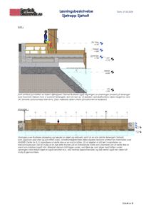 Snittegning (Snitt I) som viser tverrsnittet av en kai eller plattform med detaljer om nivåer, konstruksjon og vannstand.