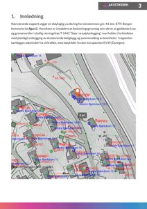 En oversiktskart over et område med eiendommer, veier og topografi.