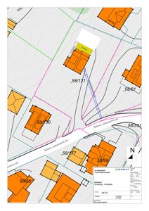 Situasjonsplan som viser tomtene, bygningene og veiene i området rundt prosjektet.
