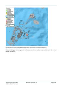 Kart over lemasser og kvikkleiresoner i området, med eiendommen markert med rød markør.