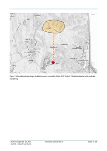 Kart over et geografisk område (Holstega) som viser topografi, veier og et spesifikt utpekt område med rød markering.