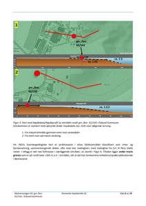 Kart med høydedata og høydeprofil for området rundt gnr./bnr. 61/143 i Eidsvoll kommune, inkludert snitt av terrenget og geologiske beskrivelser.