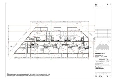 Oversiktsplan (etasjeplan) som viser romfordeling, vegger og utstyr for et flerboligbygg.