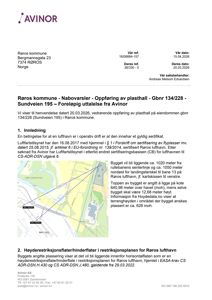 Kart som viser plassering av en planlagt plashall i forhold til Røros lufthavn, inkludert avstander og høydeinformasjon.