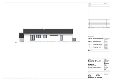 Fasadetegning som viser bygningens utseende fra øst etter tiltak.