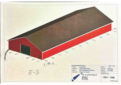 Fasadetegning (opprikk) av en bygning sett fra en vinkel, med tegningstittel '3D - 2' og 'Rev. B - 3D - Fasade 2'.