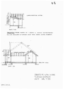 Snittegning (Snitt AA og Snitt B.B) som viser tverrsnittet av en tilbygg/utvidelse, inkludert takhøyder, vinkler og konstruksjonsdetaljer.