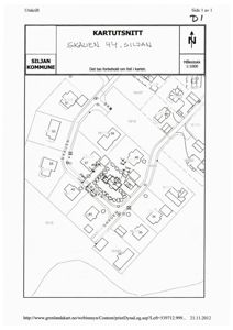 Kartutsnitt (situasjonsplan) som viser tomtene og bygningene i området Skauen 44, Siljan.