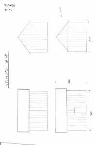 Håndtegnet fasadeopprikk (vedlegg) som viser bygningens form sett fra utsiden, med mål og skisse av takform.