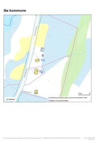 Situasjonsplan som viser eiendomsgrenser, vegnett (Jørlandsveien) og bygningers plassering i Bø kommune.