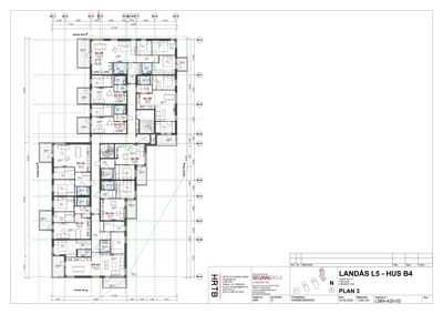 Etasjeplan (PLAN 3) som viser romfordeling og stueplan for en boligblokk.