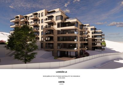 3D-visualisering av et planlagt boligprosjekt med moderne fasade og balkonger.