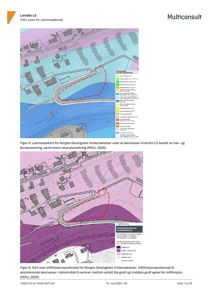 Geologisk kart over løsmasser og infiltrasjonspotensial for et byggeområde.