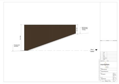 Situasjonsplan som viser terrengforhold, eksisterende og nytt terreng, samt en skråning.