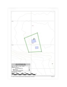 Situasjonskart som viser tomtens grenser, bygningers plassering og topografi.