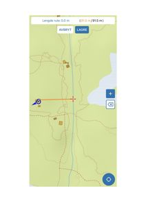 Bildet viser et digitalt kart med topografi, veier og bygninger. Det inneholder også navigasjonsverktøy og målinger, typisk fra en GIS- eller kartapplikasjon.