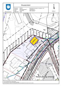 Situasjonskart som viser eiendommen 28/183 ved Holmgutstveien 7, med nabolag, vegnett og planlagt plassering av nybygg.