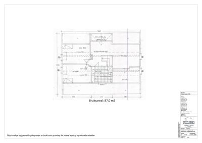Etasjeplan eller bruksarealstegning som viser romfordeling, mål og funksjoner i et bygg.