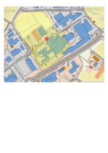 Kart over et område med bygninger, veier (Gullfossveien, Råbekken) og topografi.