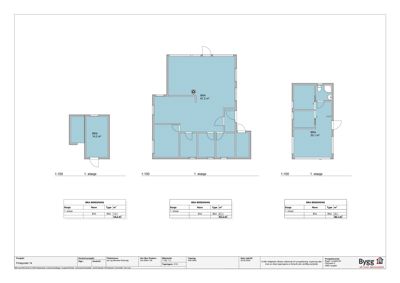Plantegning av 1. etasje med romfordeling og arealoppgivelser (BRA).