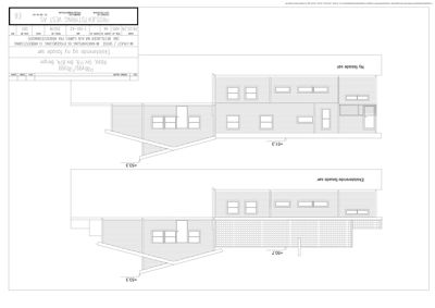 Fasadetegning som viser eksisterende og ny fasade sett fra øst.