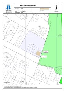 Reguleringsplankart som viser eiendomsinndeling, nabogrenser og bygningssituasjon.