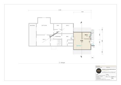 Etasjeplan for 2. etasje med romfordeling og mål.