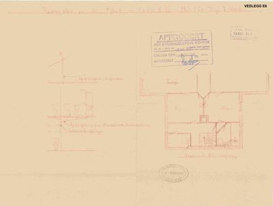 Snittegning som viser bygningens indre oppbygning, romfordeling og konstruksjoner.