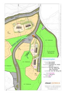 Situasjonsplan som viser tomtedeling, vegforhold, arealbruk og byggeplasseringer for prosjektet 'Nes hyttefelt'.