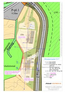 Situasjonsplan som viser tomtens beliggenhet, grenser, høydemål og plassering av bygninger i forhold til omgivelsene.