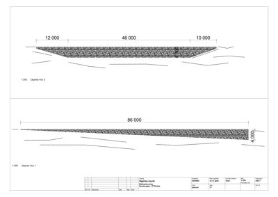 Snittegning som viser oppriss av murer (mur 1 og mur 2) med mål og konstruksjonsdetaljer.