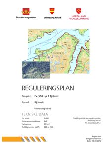 Et kart over Hardanger-regionen med en markert rute (Fv. 550 Hp 7 Bjotveit) og en innfelt flyfoto.