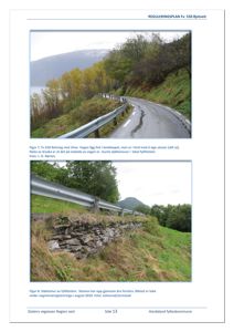 Fotografier av en vei (Fv. 550) og en steinmur i et landskap.