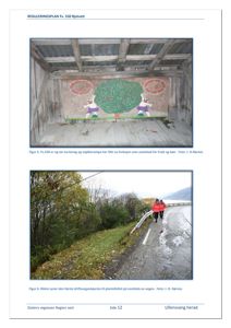 Dokumentet inneholder to fotografier som illustrerer en reguleringsplan. Bildene viser henholdsvis en utsalgsstall og en vei med skiltning.