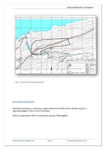 Et kart over et planområde (Fv. 550 Bjotveit) med topografi, vegnett og en markert reguleringsområde.