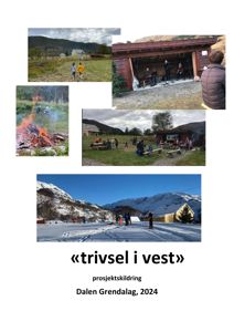 Et sammensatt bilde (collage) som viser flere fotografier av aktiviteter og omgivelser ved et utendørs arrangement kalt «trivsel i vest» i Dalen Grendalag, 2024.