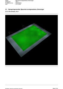 3D-visualisering (rendering) som viser lysberegning (luminans) for en kunstgressbane med lysstolper.