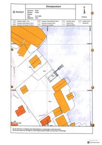 Situasjonskart som viser eiendomsforhold, naboeiendommer og bygningsplassering i Averøy kommune.