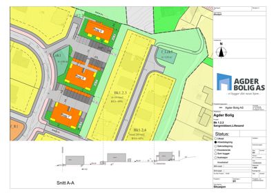 Situasjonsplan som viser tomtens beliggenhet, naboeiendommer, veier og plassering av bygninger (Bygg 7, 8, 9) med arealdata.