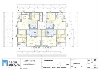 Etasjeplan (1. etasje) for en 8mannsbolig med romfordeling og mål.