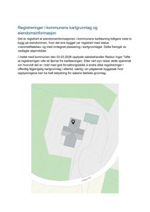 Et kart som viser eiendomsinformatjon og bygningsplassering sett fra luften (flyfoto eller ortofoto).