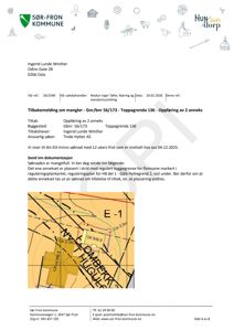 Situasjonsplan som viser tomtens grenser (rødt), reguleringsplan (grønt), og nabotomter (gult) med avstandsmålinger.