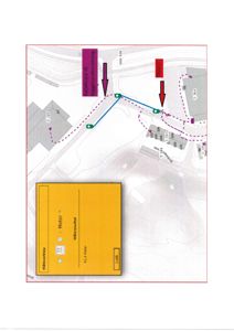 Situasjonsplan som viser tomt, bygninger, høydemål (konturer) og en planlagt kabeltrasé med målresultat.